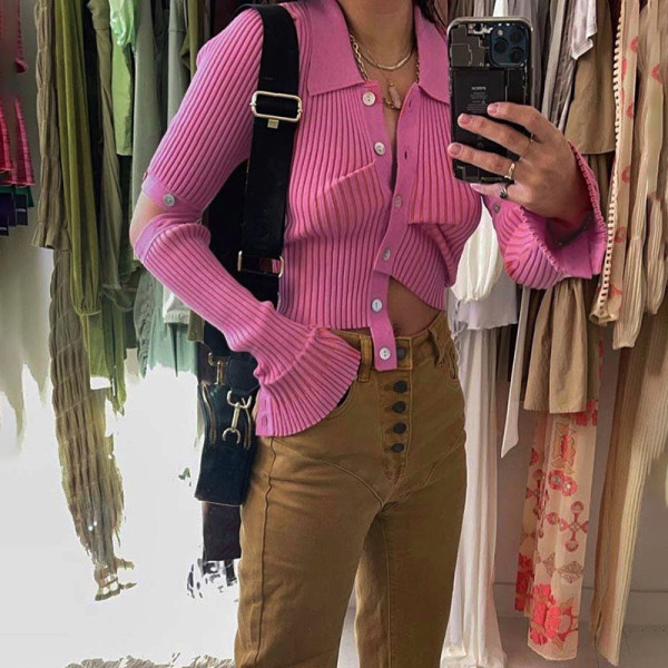 New Women Fashion Design Irregular Hem Detachable Long Sleeve Single Breasted Sweater