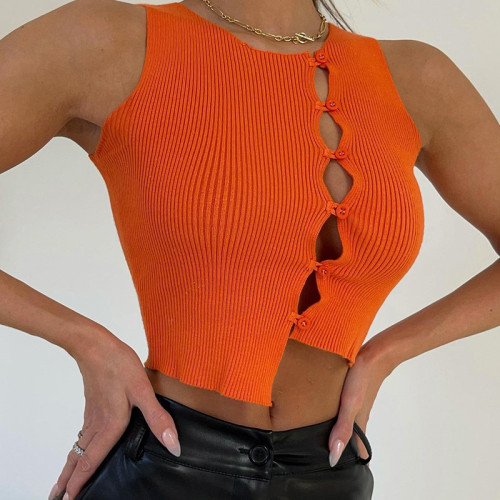New women's fashion round neck single-breasted knitted cardigan slim vest women
