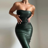 Winter new women's fashion sexy wrap chest one word shoulder open back slim bag hip temperament dress female