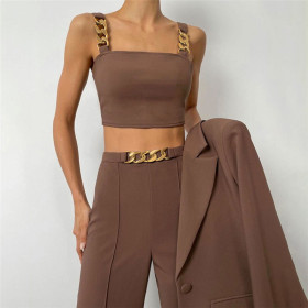 New women's suspenders slim vest high waist bag hip straight pants casual suit women