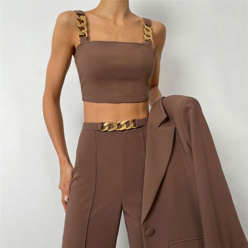 New women's suspenders slim vest high waist bag hip straight pants casual suit women