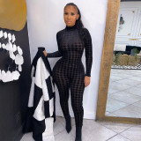 New Long Sleeve Printed Slim Fit Hip Lift Sports Jumpsuit