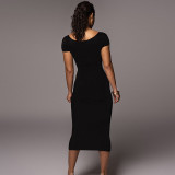 Explosive new line neck ribbed long dress
