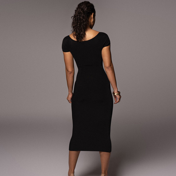 Explosive new line neck ribbed long dress