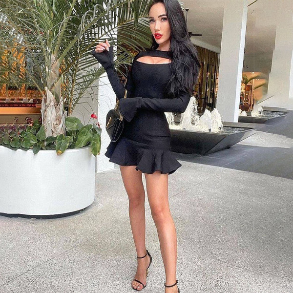 New Flared Sleeve Ruffle Sexy Slim Dress
