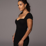 Explosive new line neck ribbed long dress