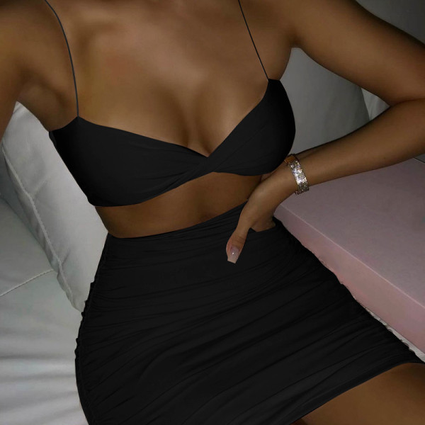 New women's sexy hollow wrinkled fashion slim sling bag hip dress