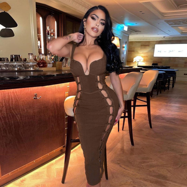 New Tie Hollow Sexy Sling Midi Dress Fashion Dress Women