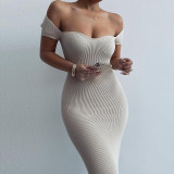 Explosive new line neck ribbed long dress