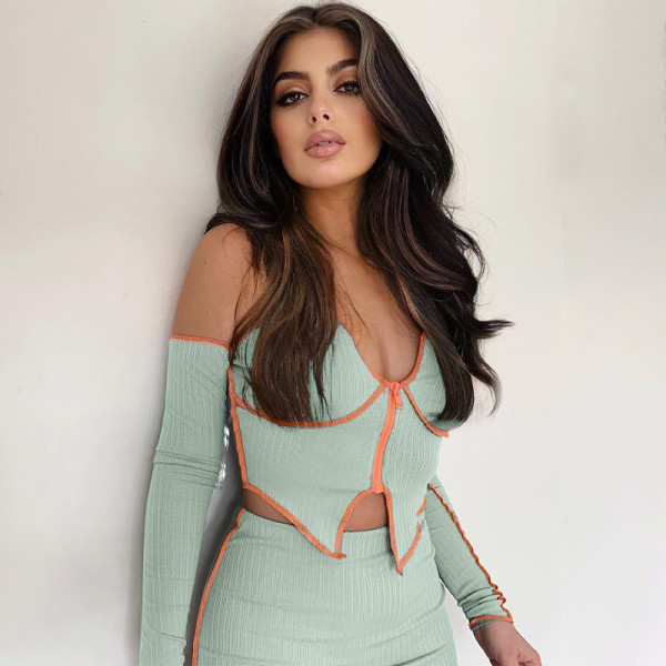 Hot Sale Long Sleeve Halter Top Skirt Fashion Casual Suit Women