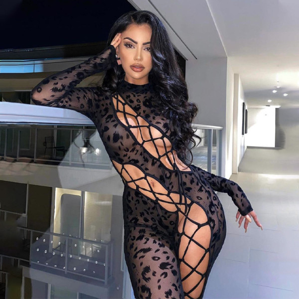 Women's New Tie Stitching Sexy Hollow Slim Jumpsuit Women