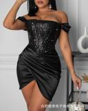 Women's Black Sequin Panel Party Dress