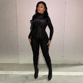 New Long Sleeve Printed Slim Fit Hip Lift Sports Jumpsuit