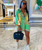 Women's Spring and Autumn Long Sleeve Print Loose Large Size Dress Shirt Skirt Top Clothes Trend