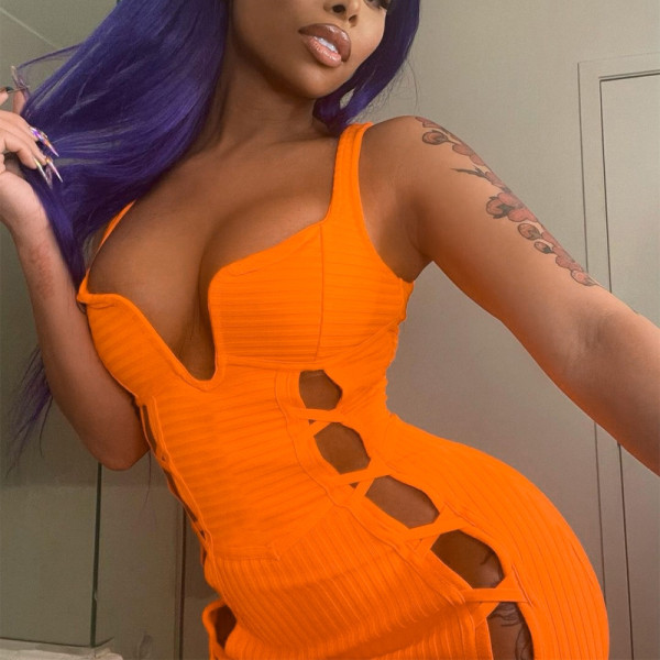 New Tie Hollow Sexy Sling Midi Dress Fashion Dress Women