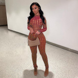 New Long Sleeve Printed Slim Fit Hip Lift Sports Jumpsuit