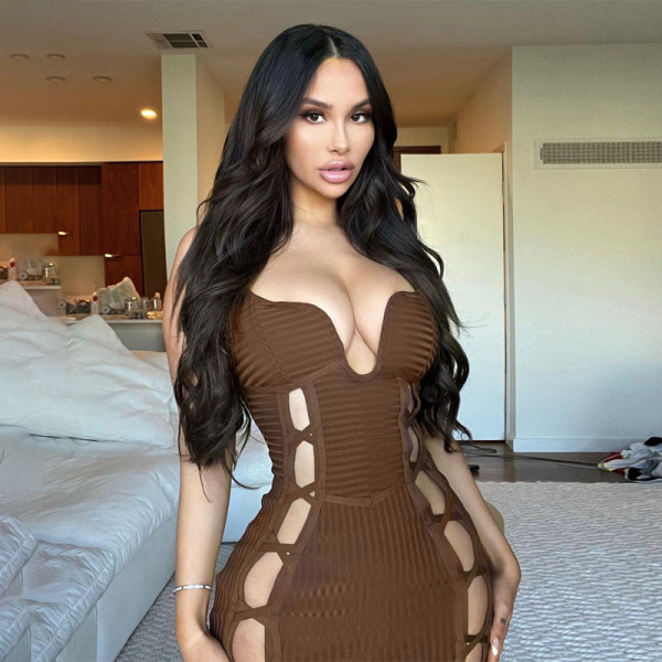 New Tie Hollow Sexy Sling Midi Dress Fashion Dress Women