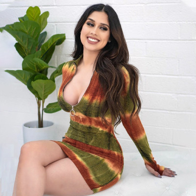 New Women's Long Sleeve Slim Fit Fashion Print Hip Dress