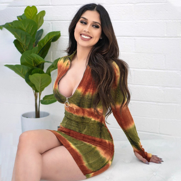 New Women's Long Sleeve Slim Fit Fashion Print Hip Dress