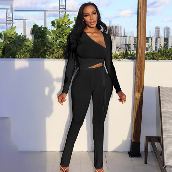 New women's solid color V-neck wrinkled slim buttocks sports fitness suit women