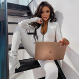 New solid color long-sleeved zipper waist slimming sports yoga jumpsuit women