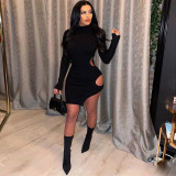 New Thin Pit Strip Solid Color Long Sleeve Fashion Slim Dress