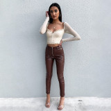 Sexy mesh stitching temperament long-sleeved top