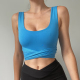 Solid color sexy open back reversible lace-up vest