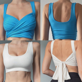Solid color sexy open back reversible lace-up vest