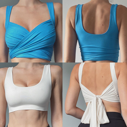 Solid color sexy open back reversible lace-up vest
