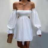 One-shoulder balloon-sleeved cutout sexy skirt dress