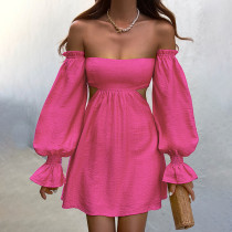 One-shoulder balloon-sleeved cutout sexy skirt dress