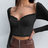 Sexy mesh stitching temperament long-sleeved top