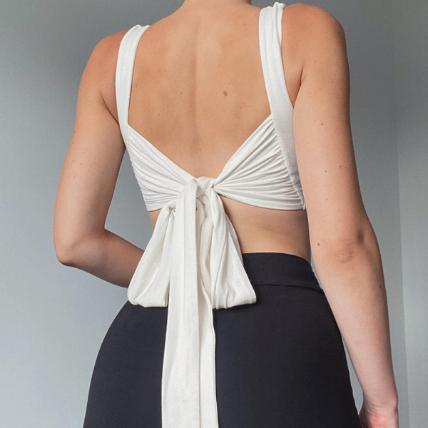 Solid color sexy open back reversible lace-up vest