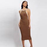 Sexy temperament exposed backpack hip halter dress