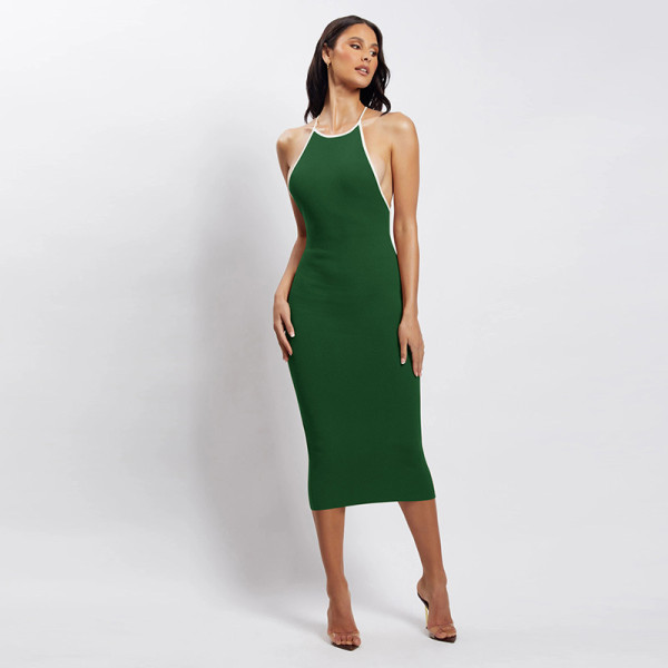 Sexy temperament exposed backpack hip halter dress