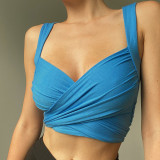 Solid color sexy open back reversible lace-up vest