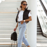 Double Sided Padded Jacket Stand Collar Zip Sleeveless Short Jacket