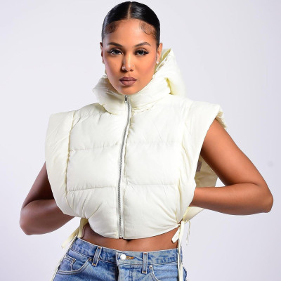 Autumn and winter vest lace-up hooded zipper personality women's padded jacket