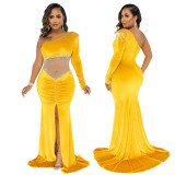 Long mopping irregular skirt waistless velvet one-shoulder sexy hot diamond nightclub dress YF9547