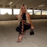 Two Piece Navel Shower Back Hollow Buckle Solid Color Fashion Women's Clothing