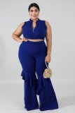 Two-piece plus size womens vest zipper wide-leg pants SC0122