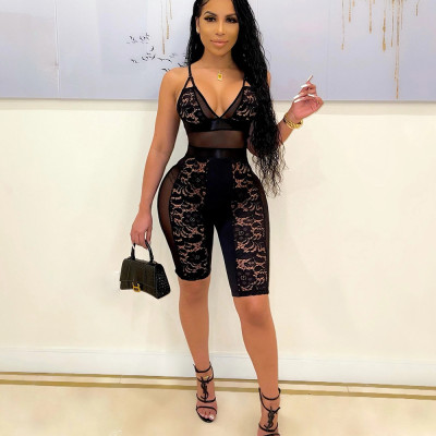 Sleeveless Skinny Sexy Hollow Sling Lace V-Neck Bodysuit Women's