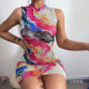 Dress Contrast Color Off Shoulder Pullover Round Neck One Step Skirt