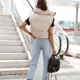 Double Sided Padded Jacket Stand Collar Zip Sleeveless Short Jacket