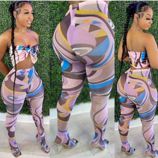 Womens digital printed tight-fitting two-piece suit  FFD1106