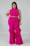 Two-piece plus size womens vest zipper wide-leg pants SC0122