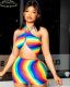 Rainbow gradient print cross drawstring dress bikini L6289