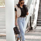 Double Sided Padded Jacket Stand Collar Zip Sleeveless Short Jacket