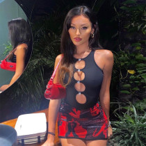 Women's Sleeveless Skinny Sexy Cutout U Neck Buckle Jumpsuit Women's